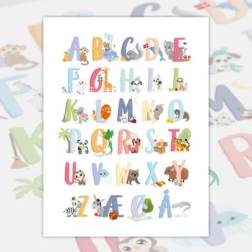 alfabetplakat med dyr | Børneplakat fra PRIK og STREG ABC